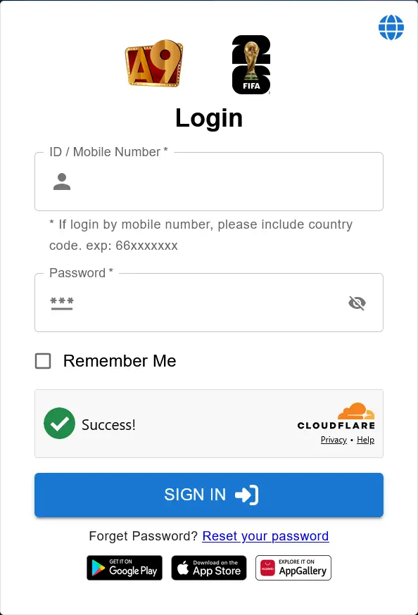 Member login screen with ID or mobile number password and Remember Me