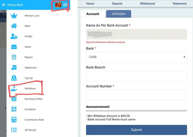 Steps By Steps Make Withdrawal  On a9play eWallet